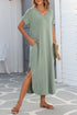 Soft Jersey Knit Rolled Sleeve Pocketed Maxi Dress