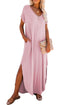 Soft Jersey Knit Rolled Sleeve Pocketed Maxi Dress