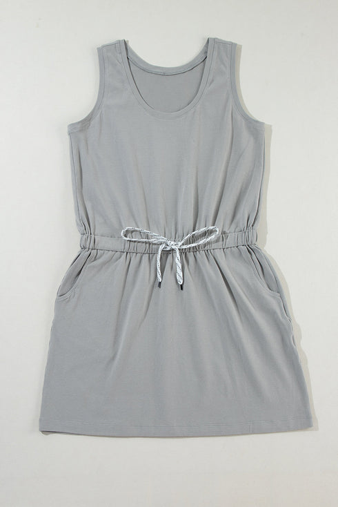 Soft Jersey Knit Sleeveless Drawstring Waist Dress