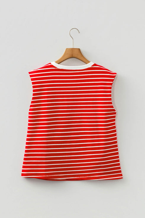 Soft Jersey Knit Striped Muscle Sleeve Tee