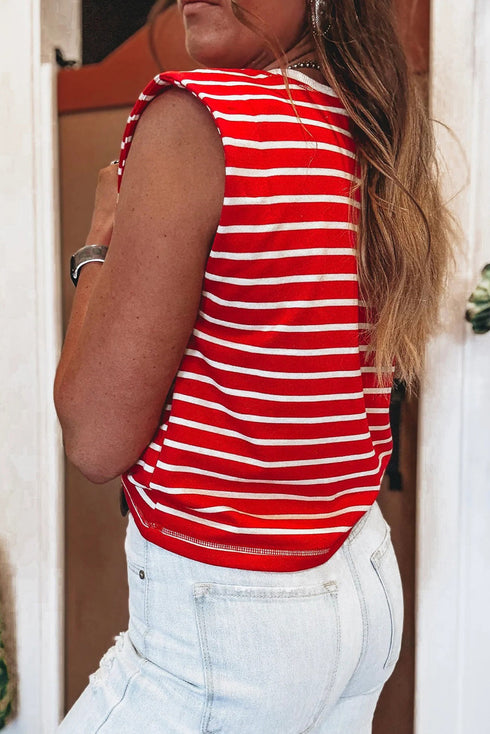 Soft Jersey Knit Striped Muscle Sleeve Tee