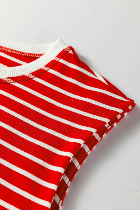 Soft Jersey Knit Striped Muscle Sleeve Tee