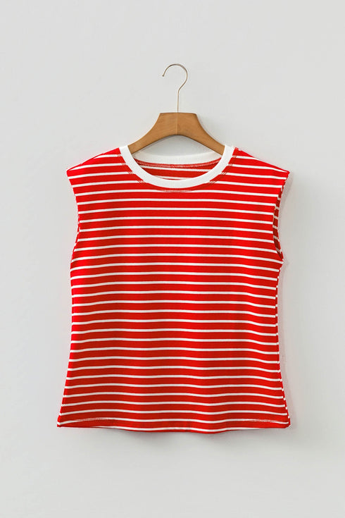Soft Jersey Knit Striped Muscle Sleeve Tee