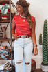 Soft Jersey Knit Striped Muscle Sleeve Tee