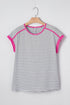 Soft Jersey Striped Print Contrast Trim Short Sleeve T Shirt