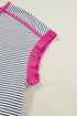 Soft Jersey Striped Print Contrast Trim Short Sleeve T Shirt