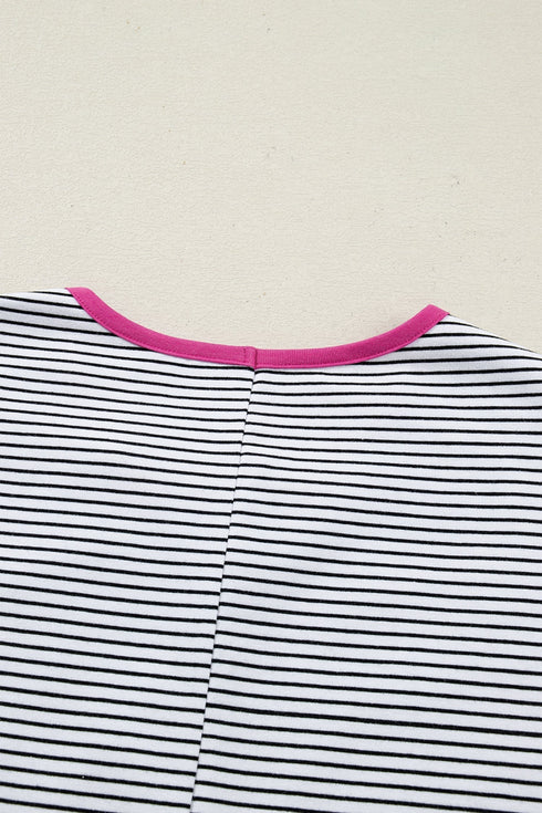 Soft Jersey Striped Print Contrast Trim Short Sleeve T Shirt