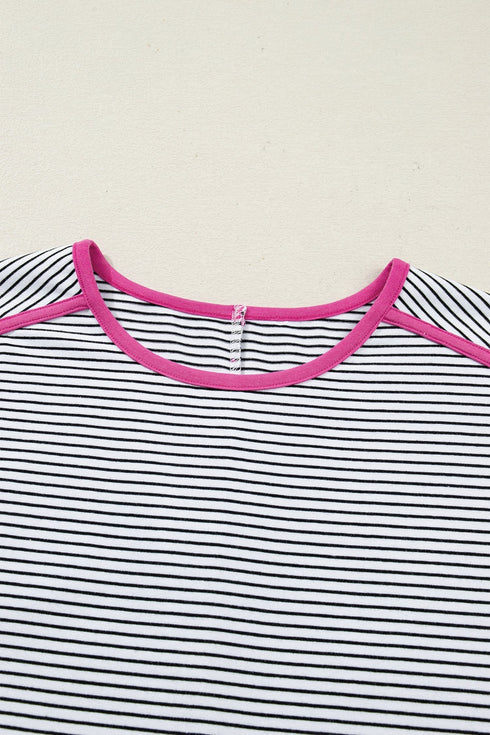 Soft Jersey Striped Print Contrast Trim Short Sleeve T Shirt