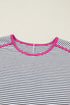 Soft Jersey Striped Print Contrast Trim Short Sleeve T Shirt