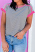 Soft Jersey Striped Print Contrast Trim Short Sleeve T Shirt