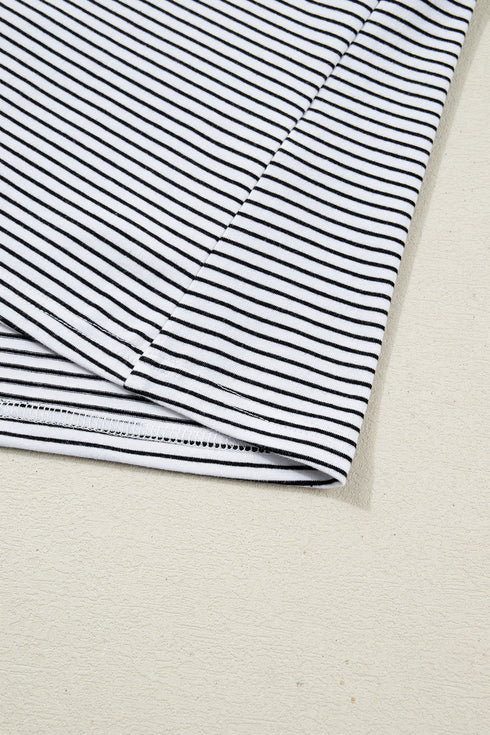 Soft Jersey Striped Print Contrast Trim Short Sleeve T Shirt