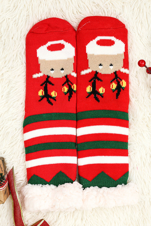 Soft Knit Cartoon Pattern Striped Crew Socks