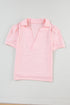 Soft Knit Collared V Neck Puff Sleeve Top