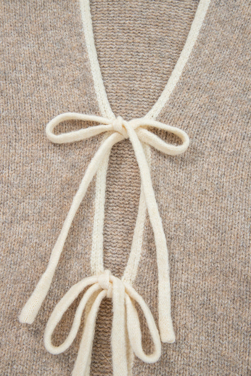 Soft Knit Contrast Tie Front Cardigan