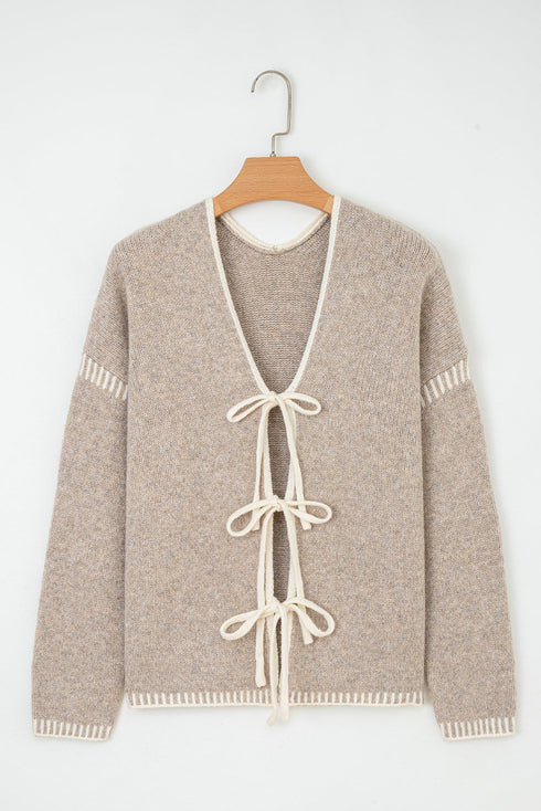 Soft Knit Contrast Tie Front Cardigan