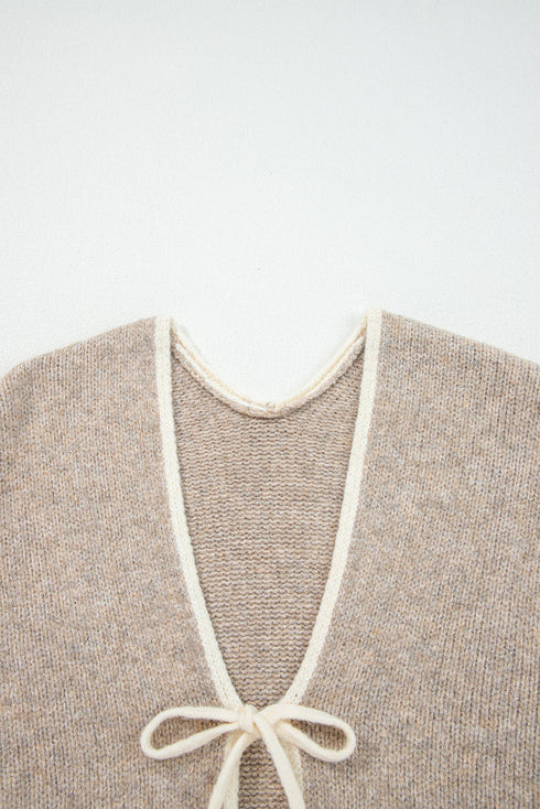 Soft Knit Contrast Tie Front Cardigan