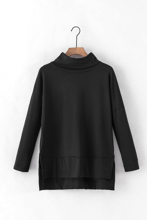 Soft Knit Cowl Neck Drawstring Pocket Tunic Top