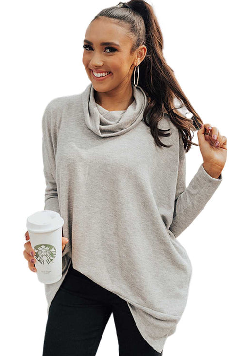 Soft Knit Cowl Neck Drawstring Pocket Tunic Top