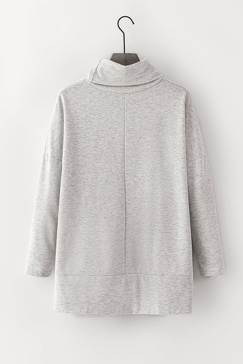 Soft Knit Cowl Neck Drawstring Pocket Tunic Top