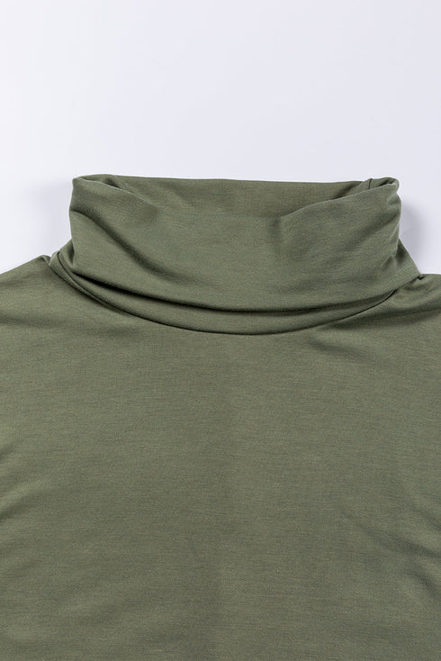 Soft Knit Cowl Neck Drawstring Pocket Tunic Top