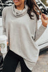Soft Knit Cowl Neck Drawstring Pocket Tunic Top