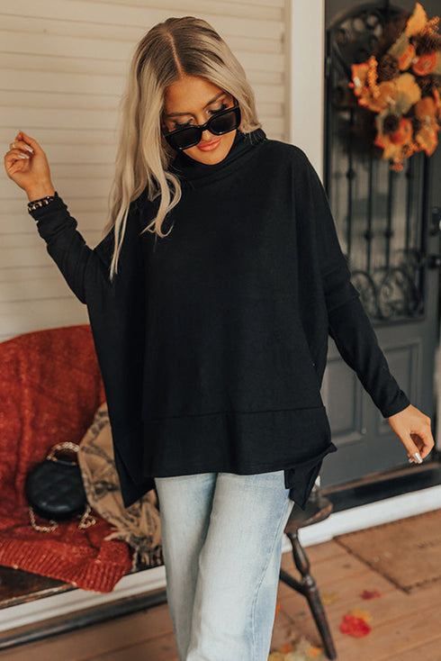 Soft Knit Cowl Neck Drawstring Pocket Tunic Top