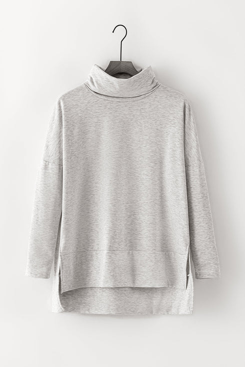 Soft Knit Cowl Neck Drawstring Pocket Tunic Top
