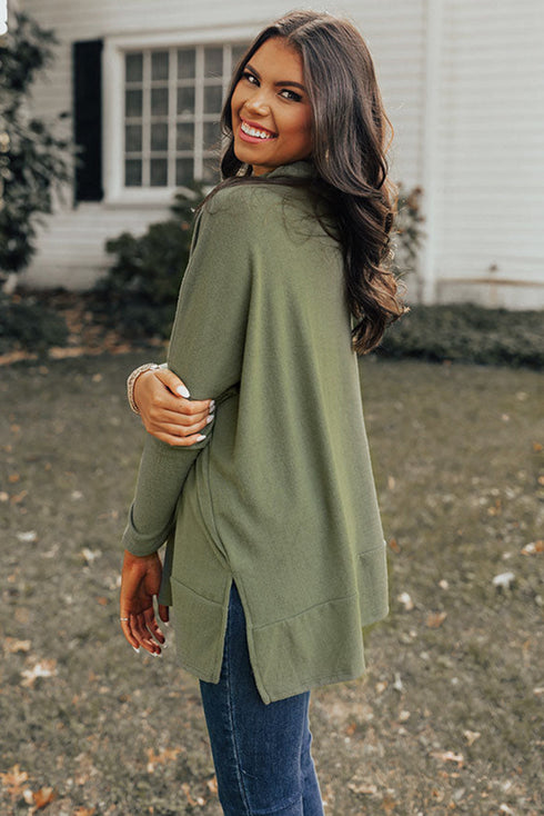 Soft Knit Cowl Neck Drawstring Pocket Tunic Top