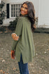 Soft Knit Cowl Neck Drawstring Pocket Tunic Top