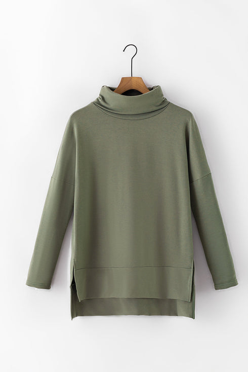 Soft Knit Cowl Neck Drawstring Pocket Tunic Top