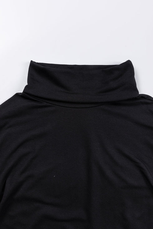 Soft Knit Cowl Neck Drawstring Pocket Tunic Top