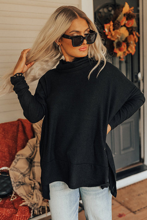 Soft Knit Cowl Neck Drawstring Pocket Tunic Top