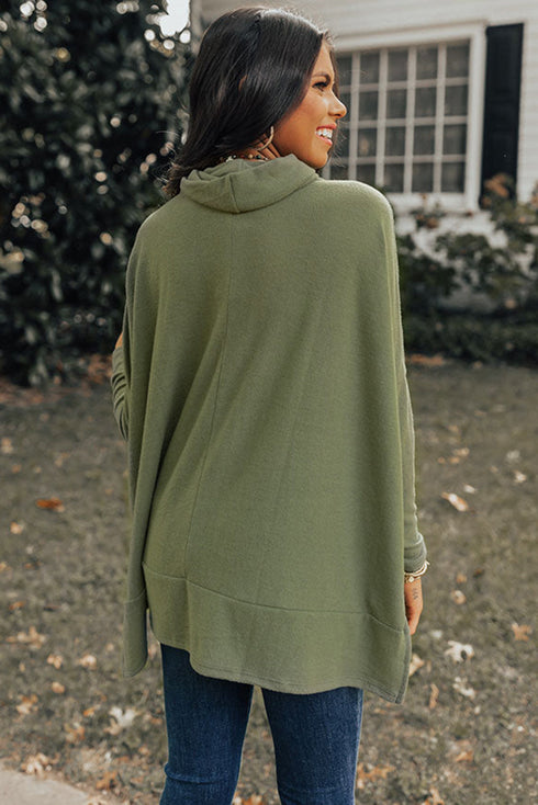 Soft Knit Cowl Neck Drawstring Pocket Tunic Top