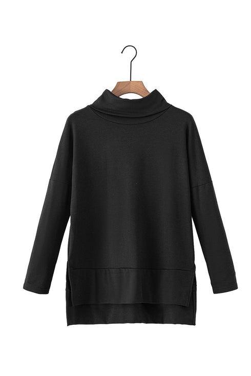 Soft Knit Cowl Neck Drawstring Pocket Tunic Top