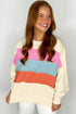 Soft Knit Exposed Seam Block Stripe Crew Neck Sweatshirt