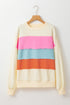 Soft Knit Exposed Seam Block Stripe Crew Neck Sweatshirt
