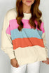 Soft Knit Exposed Seam Block Stripe Crew Neck Sweatshirt