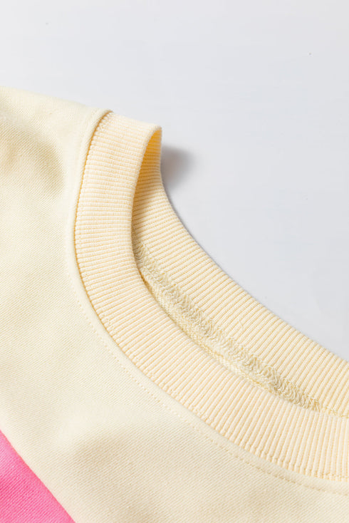 Soft Knit Exposed Seam Block Stripe Crew Neck Sweatshirt