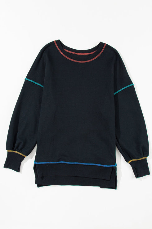 Soft Knit Exposed Seam High Low Hem Pullover Sweatshirt