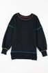 Soft Knit Exposed Seam High Low Hem Pullover Sweatshirt
