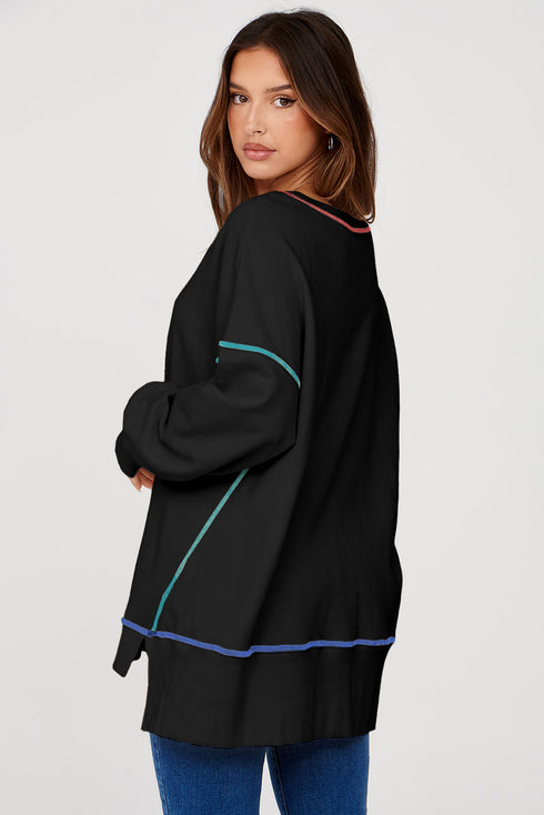 Soft Knit Exposed Seam High Low Hem Pullover Sweatshirt