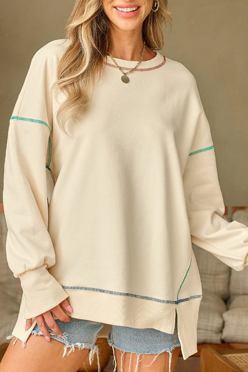 Soft Knit Exposed Seam High Low Hem Pullover Sweatshirt
