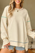 Soft Knit Exposed Seam High Low Hem Pullover Sweatshirt