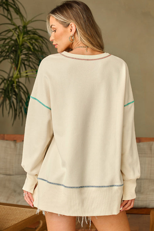 Soft Knit Exposed Seam High Low Hem Pullover Sweatshirt