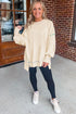 Soft Knit Exposed Seam High Low Hem Pullover Sweatshirt
