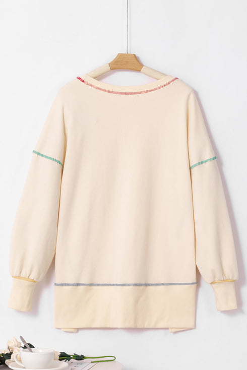 Soft Knit Exposed Seam High Low Hem Pullover Sweatshirt