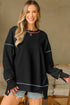 Soft Knit Exposed Seam High Low Hem Pullover Sweatshirt