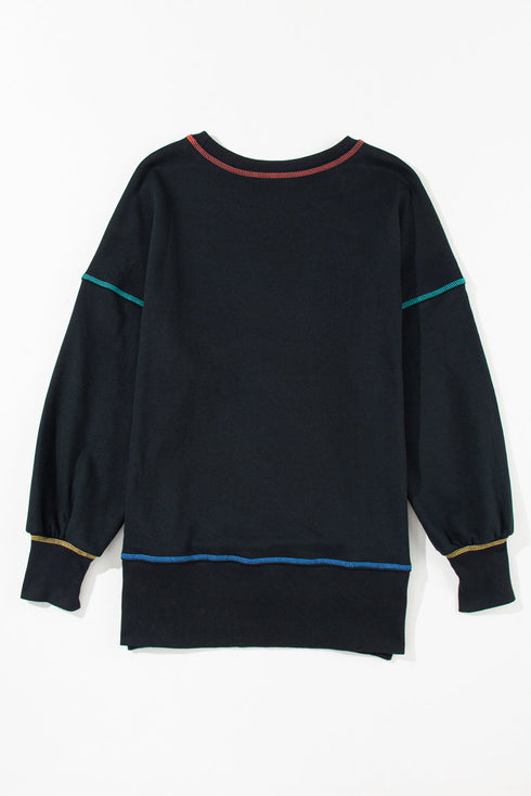 Soft Knit Exposed Seam High Low Hem Pullover Sweatshirt