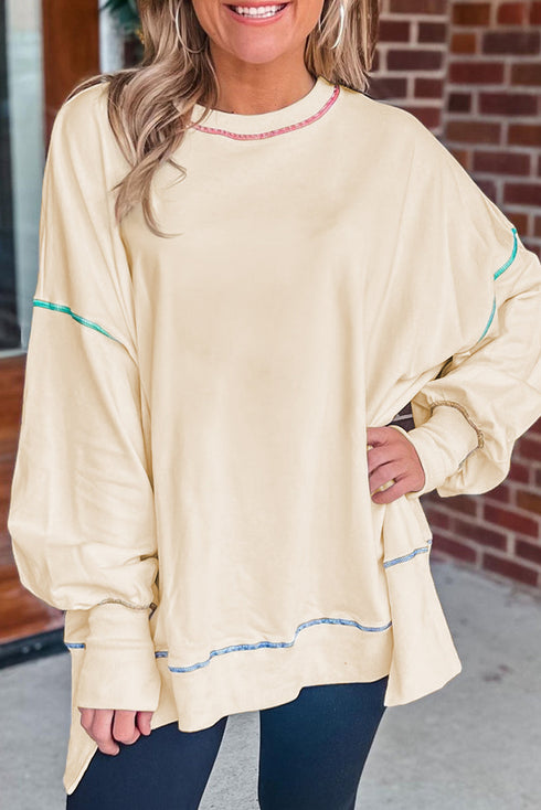 Soft Knit Exposed Seam High Low Hem Pullover Sweatshirt