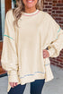 Soft Knit Exposed Seam High Low Hem Pullover Sweatshirt